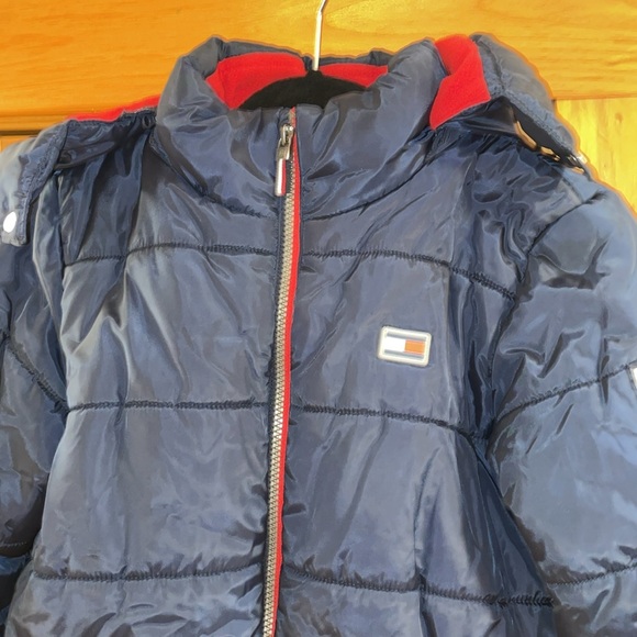 Tommy Hilfiger Winter Puffer Jacket Fleece Lined removable Hood Navy Blue 10/12 - Picture 6 of 15